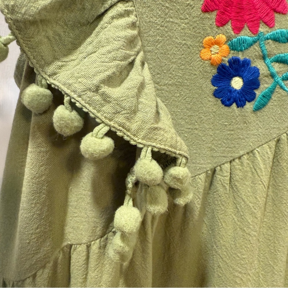 Umgee Small Olive Green Tiered Dress with Multicolor Floral Embroidery - Picture 7 of 7